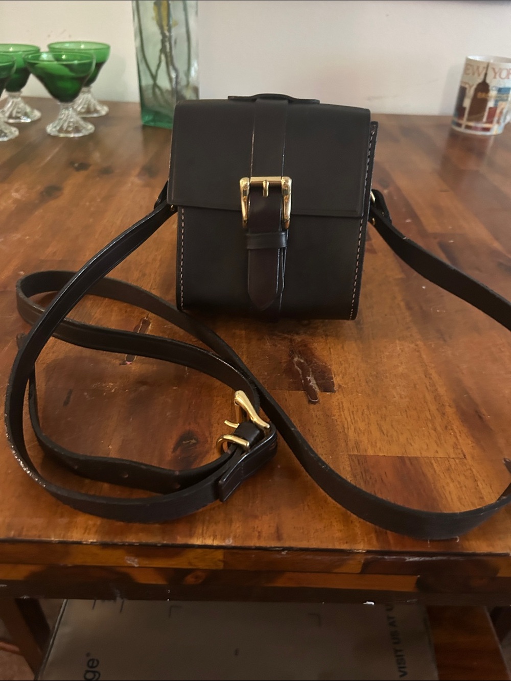 Vintage Joan&David Black Structured Cross Body Belt Bag Satchel